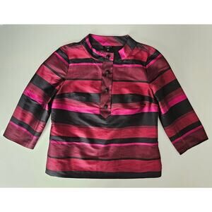 EUC Talbots Women's Striped Silk 3/4 Sleeves Elegant Blouse Top 2P 2 Petite
